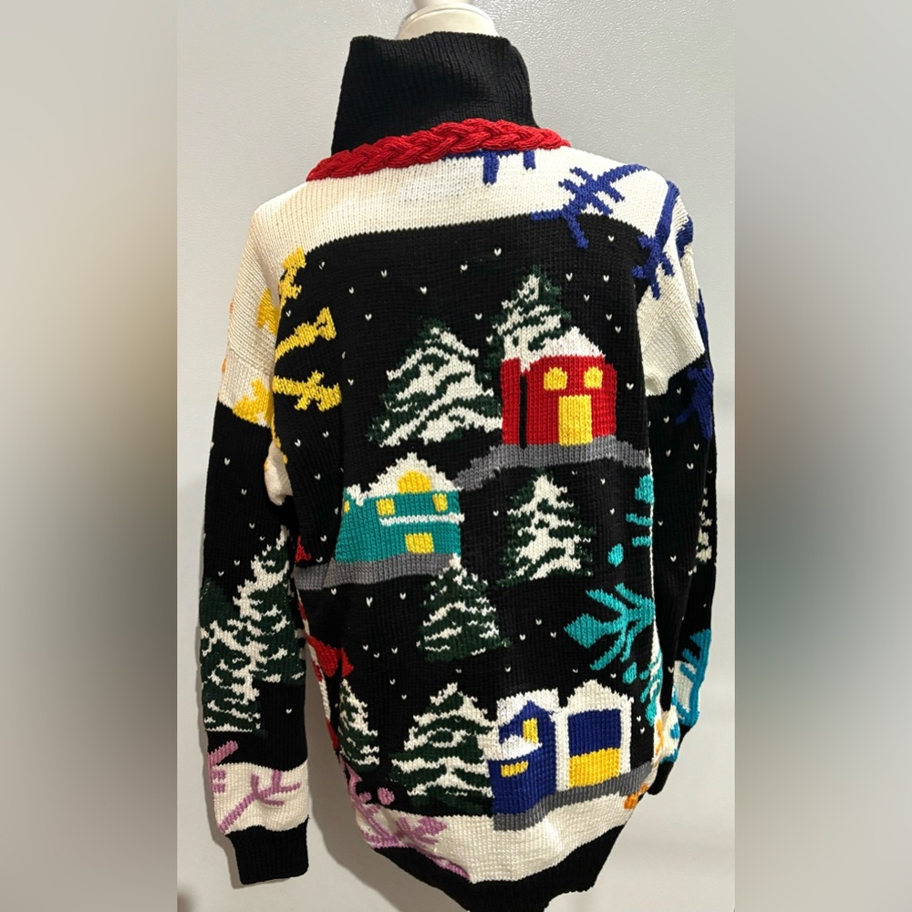 Vintage 80’s Berek Sweater Hand Knitted by Marta D Winter Village Scene Large - Picture 5 of 9